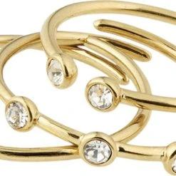 Pilgrim GOLD-PLATED KAMARI STACKABLE RINGS W/ CRYSTALS, 3-IN-1 SET