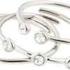 Pilgrim SILVER-PLATED KAMARI STACKABLE RINGS W/ CRYSTALS, 3-IN-1 SET -Pernille Corydon Butik 5700560080942